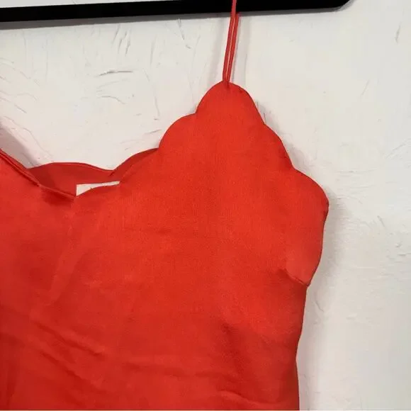 Harlyn Orange Scalloped Satin Camisole Tank Top Womens XS Capsule Wardrobe Basic - Picture 2 of 9